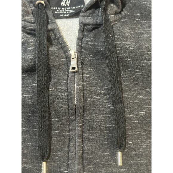 H&M Men’s Small Hoodie Sweatshirt Zip Up Dark Gray Regular Fit Fleece Lined - Picture 5 of 8